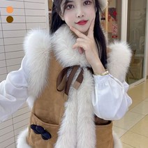 JUSTFEELING 겨울 인조 밍크 퍼 털 여리핏 뽀글이 조끼 살구색