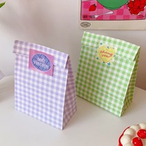 귀여운 체크 종이 쇼핑백 퇴사선물 연말 기념일 답례품 봉투, 연두