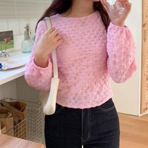 바보사랑 여자 엠보싱 노카라셔츠 셔링긴팔 블라우스.옷자락(무료배송)