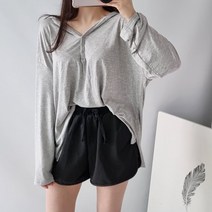 차르르 레이온 트임 후드 긴팔티셔츠 간절기 여름긴팔