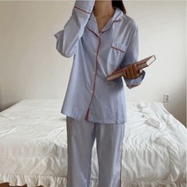 여성 데일리 투피스 세트 미 스트라이프 홈웨어 세트