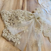 왕리본 아이보리 금사 레이스 머리핀