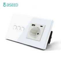 POE 이더넷 스위치허브 BSEED EU 표준 USB 단일 소켓 터치 스위치 1 갱 1Way 화이트 크리스탈 센서 벽 조명 스위치 전원 더블 콘센트, 3Gang Type-c Socket_CHINA