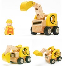 포크레인 원목 중장비 자동차 장난감 - 영 유아 남아 완구 18 개월 2 살 남자 아기 크레인 레미콘 교구