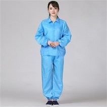 Ogfaour 여름작업복상의 제전분체복 화이트지퍼 쇼트 워크 가을 방진복 무진복 제전복 정전기 방지, 블루 세트_L