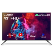 큐빅스 FHD LED 스마트 TV 109cm(43인치) 구글 안드로이드 11 HDR 블루투스 WIFI 넷플릭스 유튜브 에너지효율 1등급 스탠드 벽걸이 방문설치, 스탠드형 택배배송