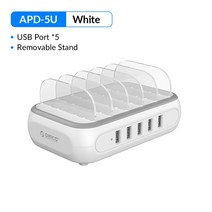 가성비ORICO 5포트 USB 충전 스테이션 13 프로 호환 샤오미 휴대폰 탈착식 최대 40W, 02 White_01Plug