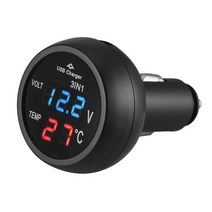 범용 12V 24V 자동차 볼트 미터 자동 LED 디지털 전압계 게이지 온도계 USB 충, 02 Blue