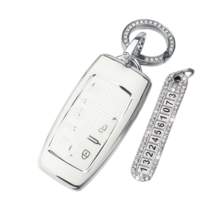 키에티 제네시스 G70 G80 GV80 실버라인 스마트 키케이스 4 6 8버튼 키홀더 + 큐빅키링, GN-6a 6버튼 경보음, 화이트 실버라인