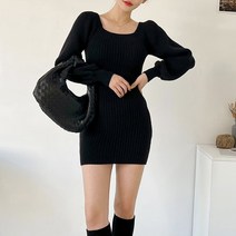 퍼니걸스 9576 스퀘어넥 벌룬 니트 미니 원피스 여성의류