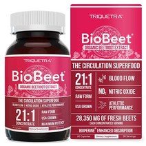 정품 BioBeet® Max Strength 비트 뿌리 캡슐 - 21:1 농축액 각 제공량은 28 350mg 유기농 뿌리에서 유래됨 BioPerine® 흑후추 추출물로 흡수