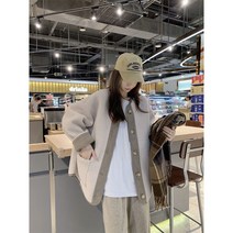 노카라 루즈핏 양털 플리스 배색 코트