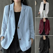 코튼 린넨 블레이저 ZANZEA 여성 긴팔 정장 코트 아웃웨어
