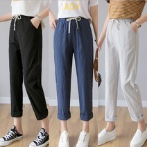 예쁜창고 SALE 코튼린넨 여름 9부 여성 면 바지 밴딩 팬츠