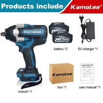 임팩 드릴 Kamolee-1800 N.m 토크 렌치 전기 임팩트 전동 공구 1/2 인치 18V 마키타 배터리와 호환 가능 마끼다 전동공구 전기렌치, [05] 2 Bat EU Carton Set, 05 2 Bat EU Carton Set