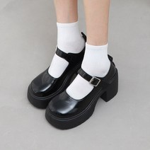 와이드 라운드 메리제인 통굽 청키힐(9.5cm) 11427