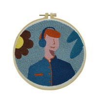 미니겟 펀치 니들 자수 도안 + 전용 바늘 세트, 원형, 일러스트, 블루 헤드셋