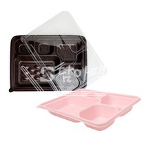 초코브라운 핑크 도시락 돈까스 포장 용기 일회용 5칸 배달 PP 100개 300개 담아팩, 초코브라운300개