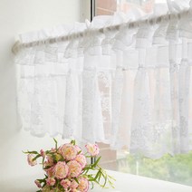 미니 플라워 수 자수 레이스 프라이버시 레이어드 바란스 커튼 150x45cm 봉 끼우는 주름 블라인드