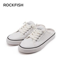 여자슬립온 Rockfish오픈형 굽없는 슬립온 캔버스슈즈 여자게으름뱅이 신발 2020뉴타입 여름시즌 얇은타입 흰색슈즈