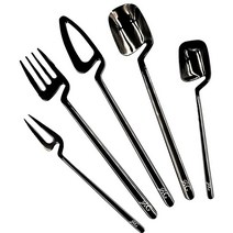 Jade X Ginger Modern Flatware - 럭셔리 스테인리스 스틸 기구 우아한 식기 커틀러리 세트 식기 세척기 사용 가능 포크 나이프 스푼 식기류 (블랙 5개, Black_30