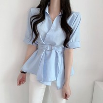 NewCare여성 여름 셔츠 랩 디링벨트 셔츠 블라우스