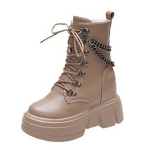워커 여성용 앵클 부츠 2022 가 가죽 하이 탑 체인 스니커즈 9CM 하이힐 Chunky Platform 펑크 부츠 겨울 두꺼운 솔 부츠