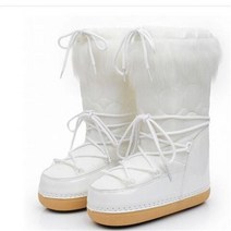겨울 스노우 부츠 여성 스키 부츠 푹신한 털이 레이스 업 중간 송아지 플랫폼 플랫 화이트 스키 부츠