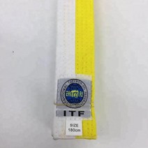 태권도 발차기미트 태권도복 전문가용 10 가지 색상 ITF 승인 벨트 가라테 유도 더블 랩 무술 스트라이프 스포츠, 220cm, 05 White-Yellow