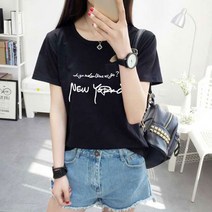 일월전빵 기본핏 프린트 레터링 여자 반팔 스판티셔츠 3종 B-C029S