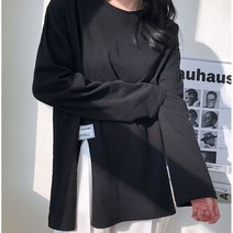 올린 베이직 어깨패드 틔임 긴팔 박스 티셔츠