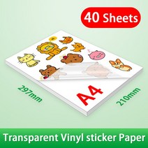 40 매 인쇄용 비닐 스티커 용지 A4 투명 방수 자체 접착 라벨 DIY 복사 잉크젯 프린터 용, 01 40Sheets Transparent