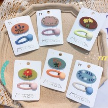 [앙상블] 자수 헤어핀 2종set/머리핀/똑딱핀/삔/헤어핀/핀셋트, 스카이