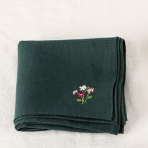 여자 여성 들국화 꽃무늬 자수 린넨 면 손수건 무지 단색