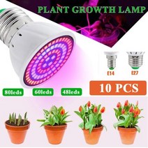 조립식비닐하우스 LED 전체 스펙트럼 식물 성장 전구 E27 E14 모종 빛 라이트 수경 220V UV 램프 꽃 Fitolamp 재배 식물성장등, E14+48leds 220V+10pc