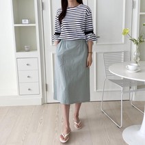 여자 일자 린넨 여름치마 면혼방 밴딩 무지 롱스커트