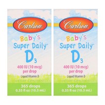 칼슨 랩스 액상 아기 어린이 키즈 유아 비타민 D D3 디 400IU 365회 드롭 2통, 1개, 기본