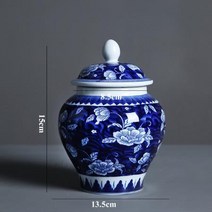 도자기그릇 도자기식기 차 캐디 세라믹 파란색과 흰색 도자기 항아리 뚜껑 중간 밀봉 저장 거실 티 테이블 장식 액세서리, [05] 1pcs