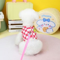 애완 동물 조끼 봄여름 강아지 패션 격자 무늬 하네스 작은 개 귀여운 만화 가디건 고양이 귀여운 디자이너 옷 치와와 몰타, pink rope+S