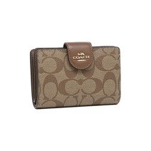 코치아울렛 반지갑 시그니처 여성 COACH FC0082 MEDIUM CORNER ZIP WALLET SIGNATURE 4IME74 카키 안장 2종