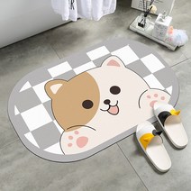 홈다움 빨아쓰는 말랑이 규조토 체커보드 동물얼굴 발매트 40 x 60 cm, 냥냥이