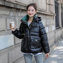 목도리증정 유광패딩 점퍼 하이넥 블랙 컬러블록 힙합 스트릿 나만봐 경량 패딩