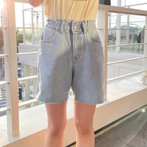 윤스토어 [무료배송!!!] 여성 프릴 밴딩 세미와이드 4부 데님팬츠