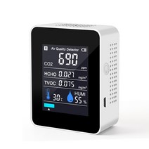 미세먼지측정기 공기질측정기 초미세먼지측정기 smart air monitor co2 meter 가스 품질 습도 온도 센서 테스터 app control lcd digital usb, 하얀