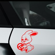 뉴진스 토끼 그림 핸들 자동차 엠블럼 데칼 차량용스티커 챈스커스텀 / 대구랩핑, 화이트, 1개