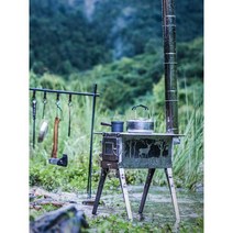 연통없는난로 펠렛난로 펠릿 야외용 캠핑용 캠핑화목난로 티타늄 차박 불멍, 측면 창문이 없는 캠핑 스토브 + 스토브 다리