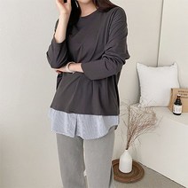 데일로엔 여성용 스트라이프 레이어드 여성 긴팔 티셔츠