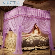 모기장 원터치모기장 원터치 럭셔리 공주 캐노피 침대 커튼 3 측면 개구부 홈베드 커튼, 자주색, 1.8x2.2m