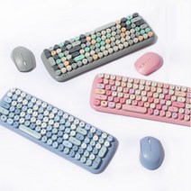 타자기 조약돌키보드 멤브레인 저소음 레트로 키보드+마우스, 핑크