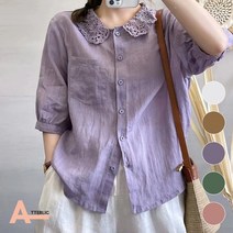 아뗄릭 레이스 카라 여름 포켓 루즈핏 블라우스 02203
